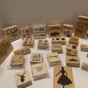 Lot of  34 New Wooden Rubber  stamps Great Variety